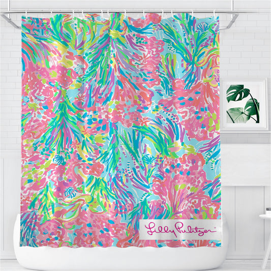 Palm Beach Coral Lilly Pulitzer Bathroom Shower Curtain Fabric Waterproof | 66 X 72 Inch