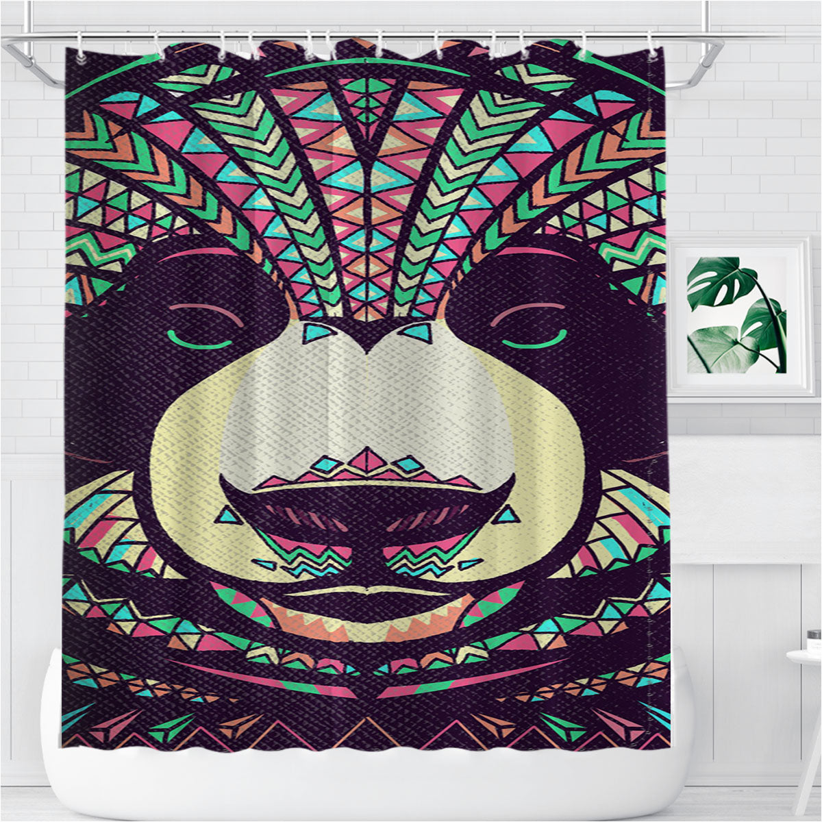 Panda Aztec Pattern Bathroom Shower Curtain Fabric Waterproof | 66 X 72 Inch