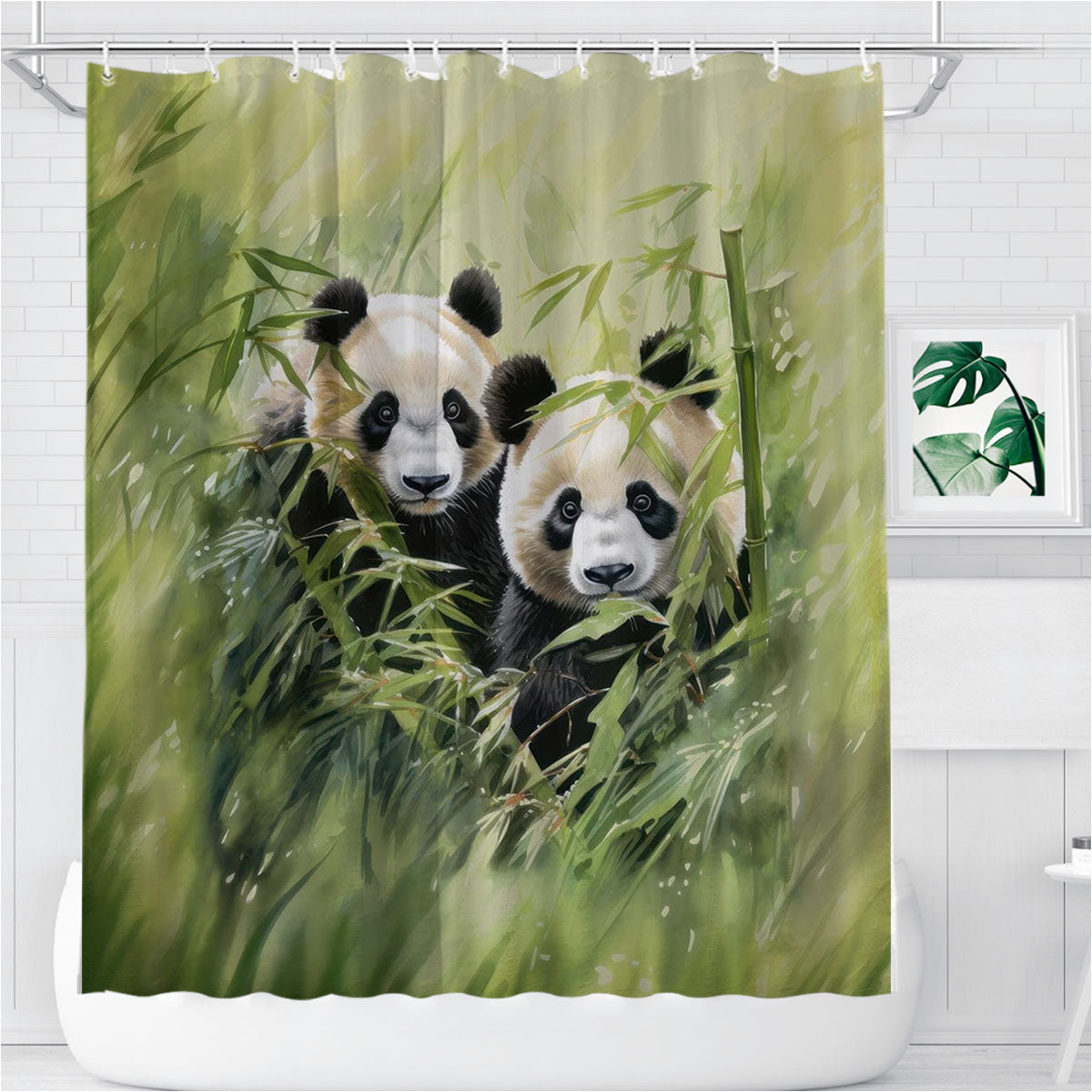 Panda Bear Bathroom Shower Curtain Fabric Waterproof | 66 X 72 Inch