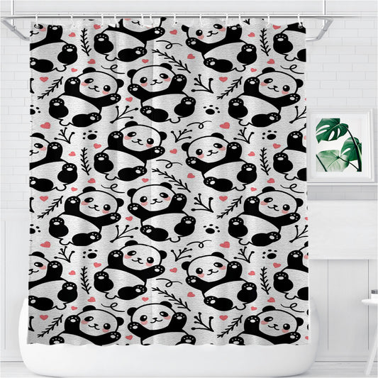 Personalized Panda Love And Cute Pattern Shower Curtain Farmhouse Bathroom Decor