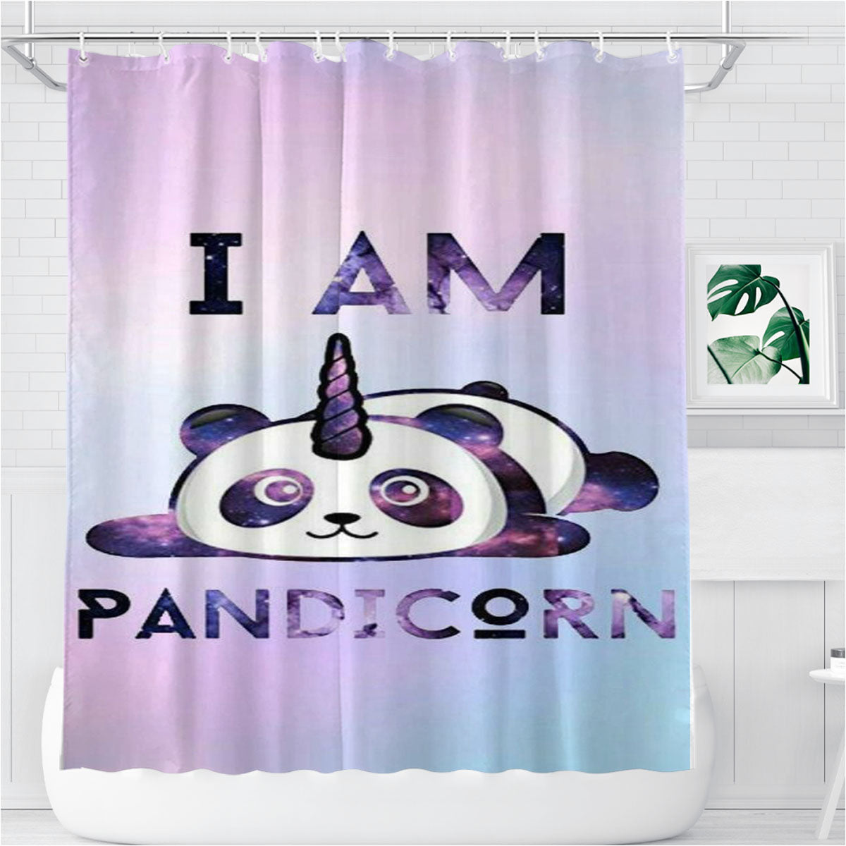 Panda Unicorn Cute Funny Glowing Bathroom Shower Curtain Fabric Waterproof | 66 X 72 Inch
