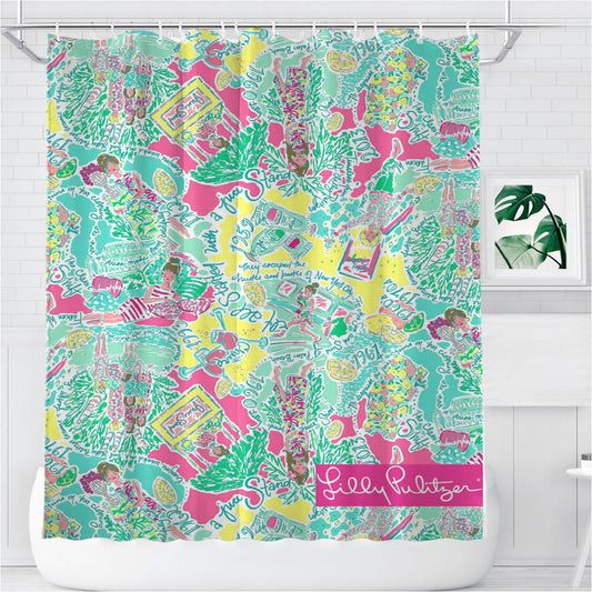 Pastel Summer Lilly Pulitzer Bathroom Shower Curtain Fabric Waterproof | 66 X 72 Inch