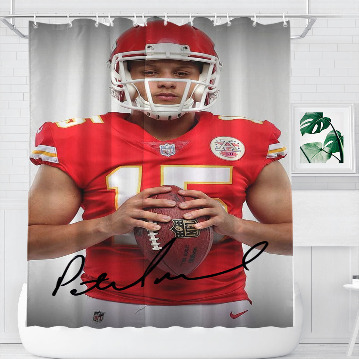 Patrick Mahomes Kansas City Chiefs Signature Bathroom Shower Curtain Fabric Waterproof | 66 X 72 Inch