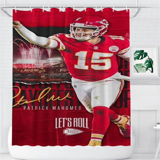 Patrick Mahomes Kc Chiefs Bathroom Shower Curtain Fabric Waterproof | 66 X 72 Inch