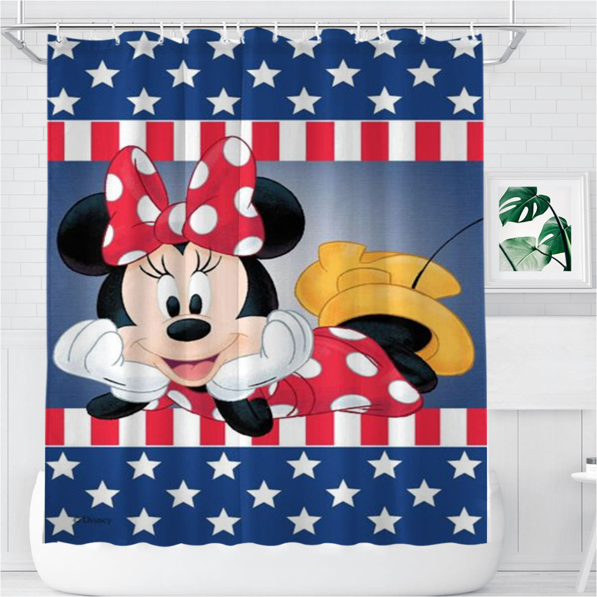Patriotic Minnie Bathroom Shower Curtain Fabric Waterproof | 66 X 72 Inch