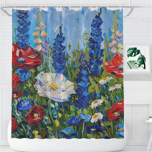 Patriotic Wildflowers 4Th Of July Bathroom Shower Curtain Fabric Waterproof