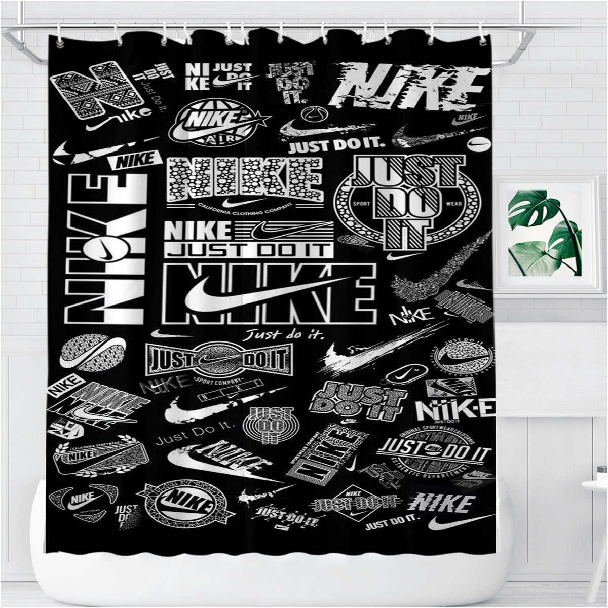 Pattern Basketball Just Do It Nike Style Bathroom Shower Curtain Fabric Waterproof | 66 X 72 Inch