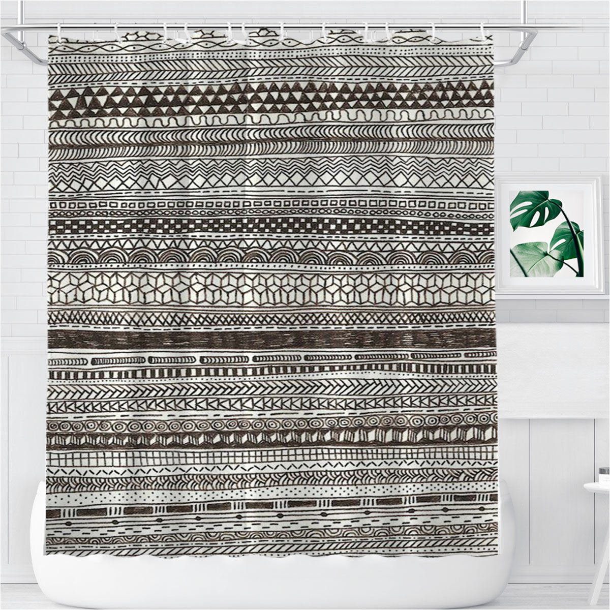 Pattern Black Sweet Bathroom Shower Curtain Fabric Waterproof | 66 X 72 Inch