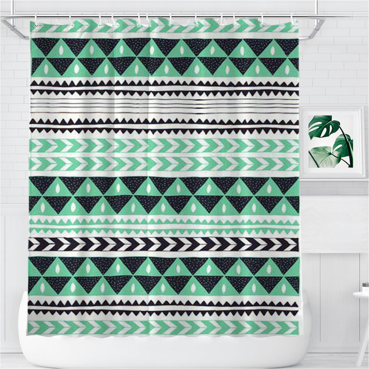 Pattern Blue Sky Mint Bathroom Shower Curtain Fabric Waterproof | 66 X 72 Inch