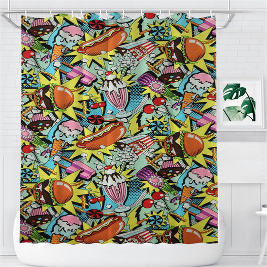 Personalized Pattern Candle Pop Burger Shower Curtain Farmhouse Bathroom Decor