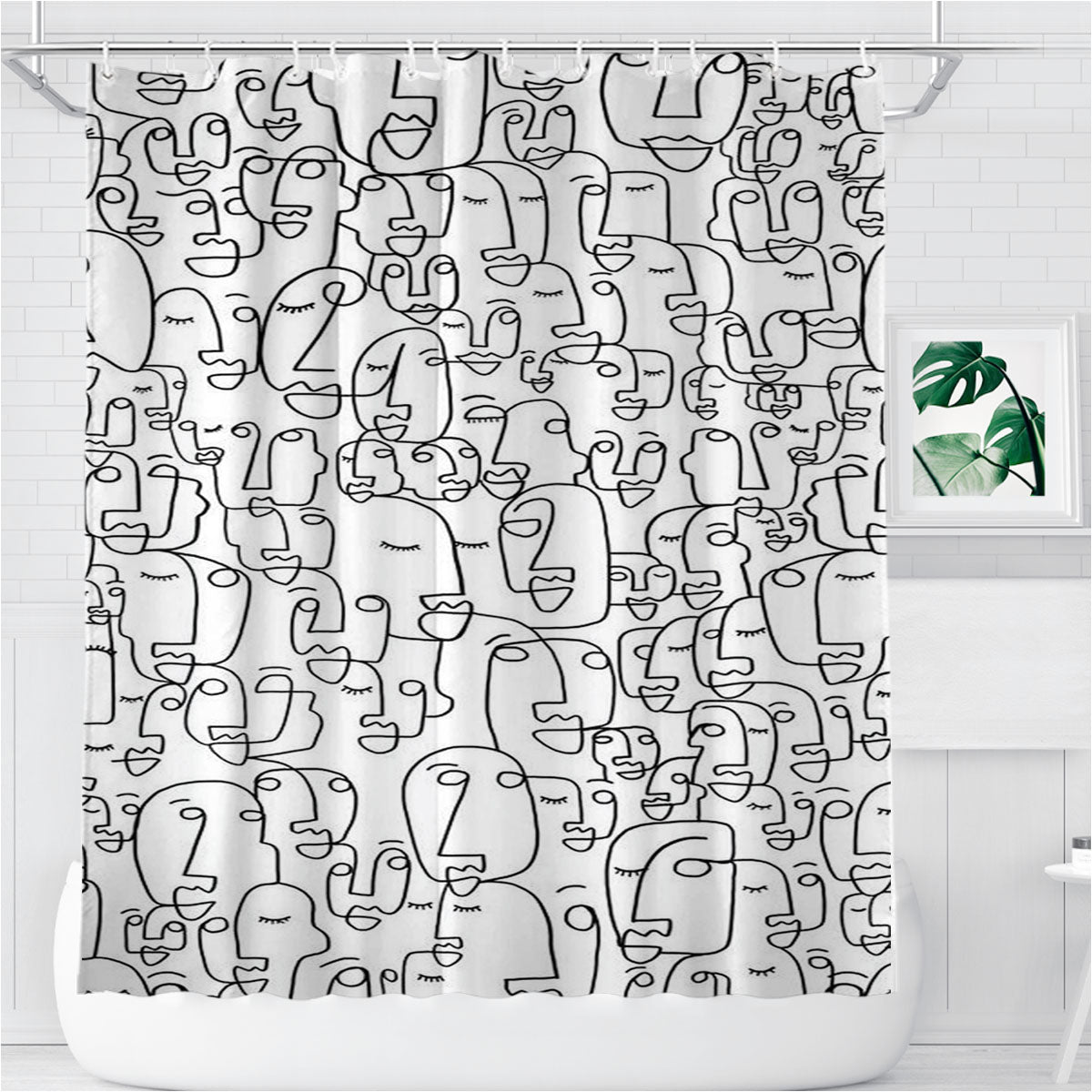 Pattern Face Line Art Abstract Bathroom Shower Curtain Fabric Waterproof | 66 X 72 Inch