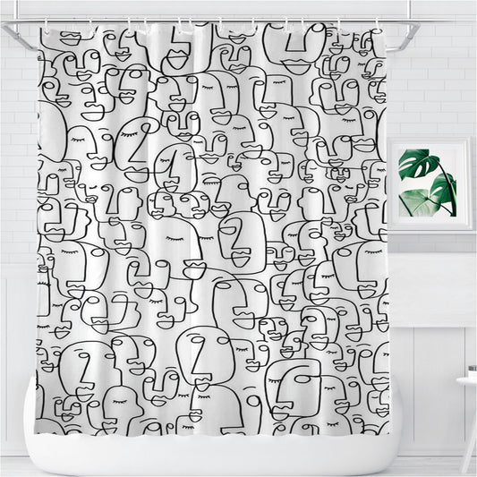 Personalized Pattern Face Line Art Abstract Shower Curtain Farmhouse Bathroom Decor