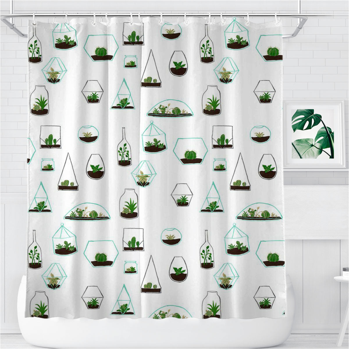 Pattern Go Green Flora Bathroom Shower Curtain Fabric Waterproof | 66 X 72 Inch