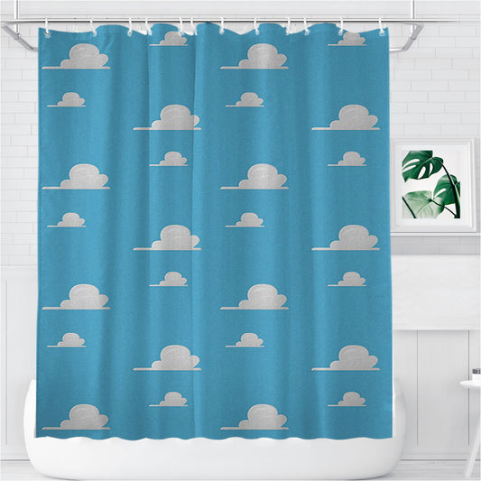 Personalized Pattern Of Toy Story Sky Blue Clouds Shower Curtain Farmhouse Bathroom Decor