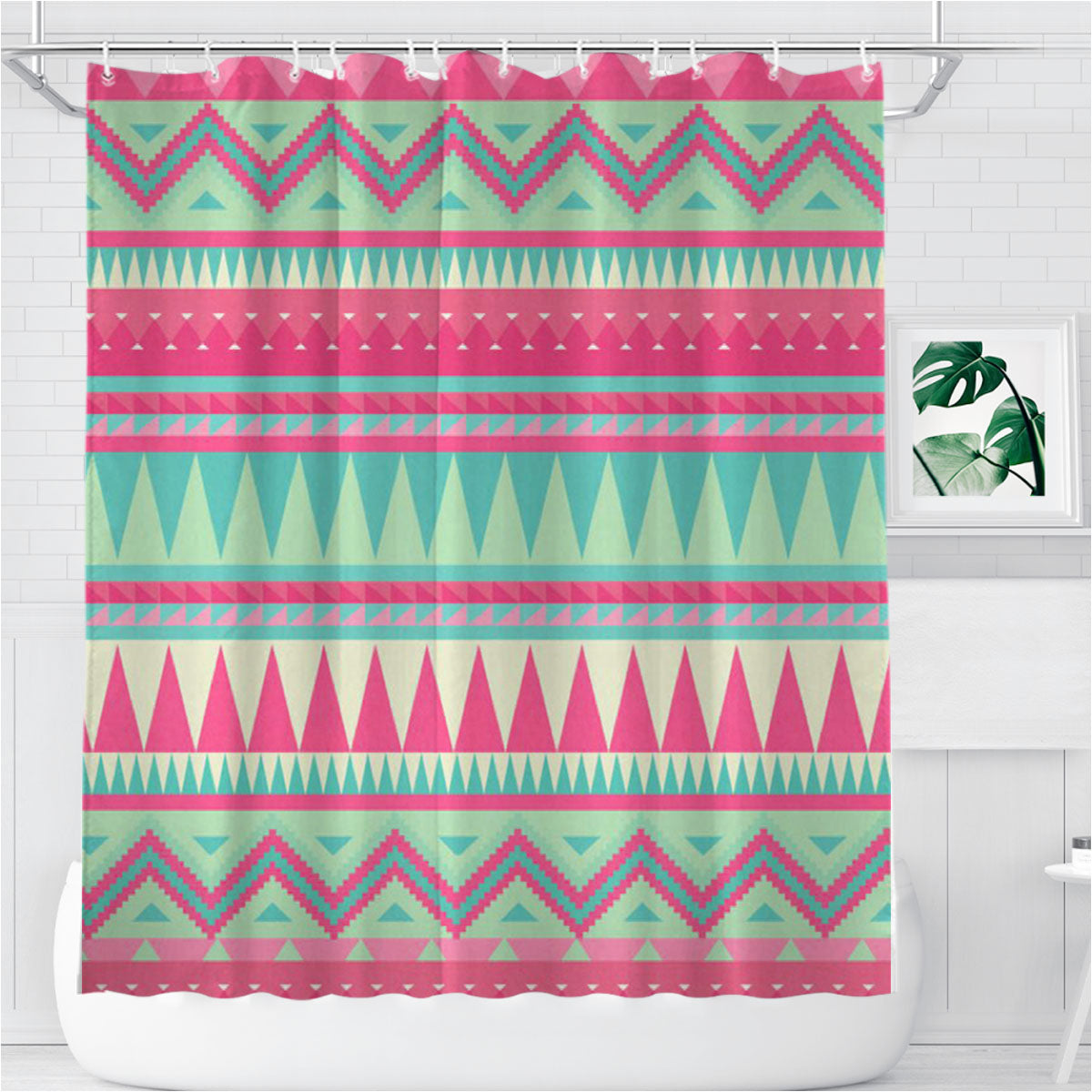 Pattern Pink Bathroom Shower Curtain Fabric Waterproof | 66 X 72 Inch