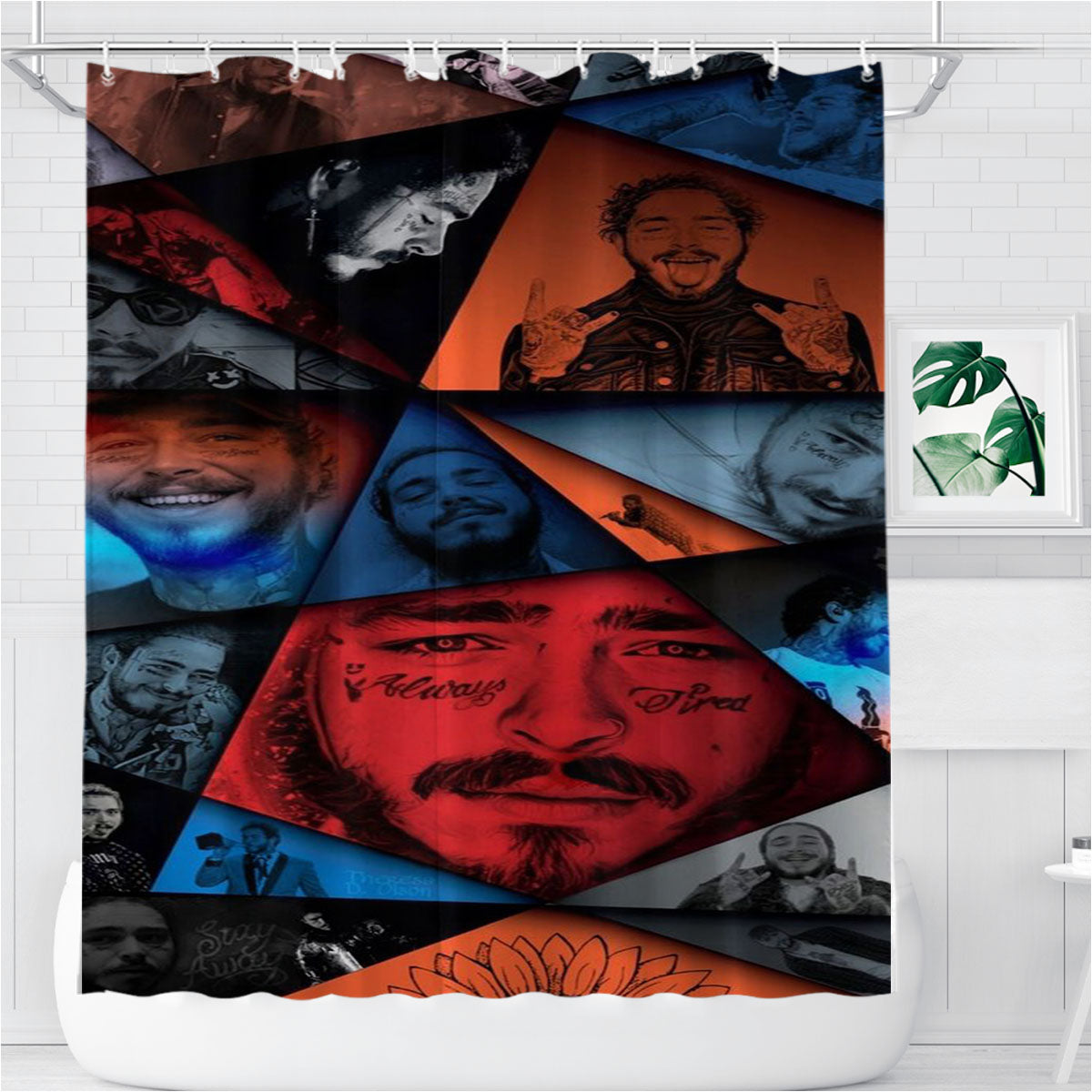 Pattern Postmalone Collage Bathroom Shower Curtain Fabric Waterproof | 66 X 72 Inch