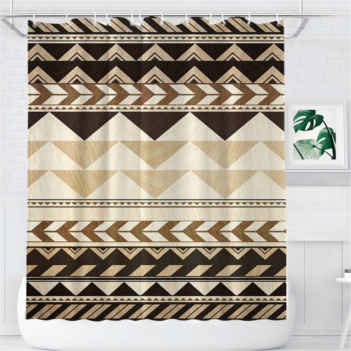 Pattern Sabila Brown Cute Bathroom Shower Curtain Fabric Waterproof | 66 X 72 Inch
