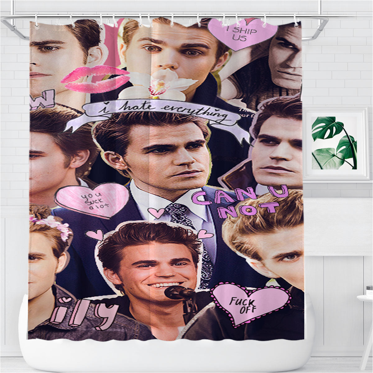Paul Wesley Collage Bathroom Shower Curtain Fabric Waterproof | 66 X 72 Inch