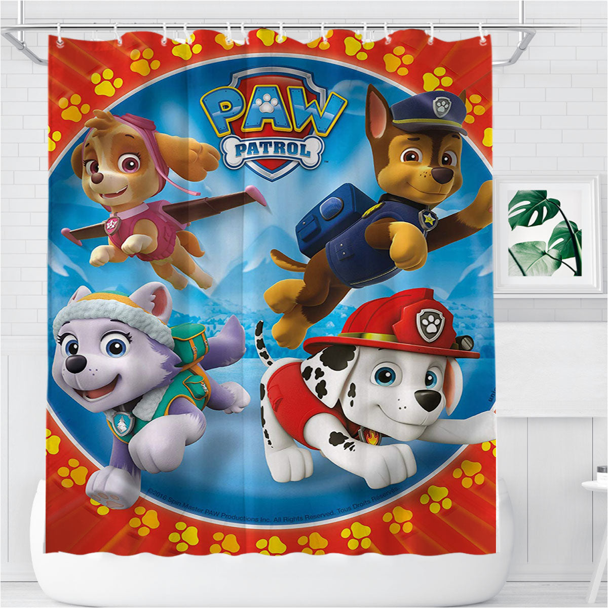 Paw Patrol Dogs Wallpaper Bathroom Shower Curtain Fabric Waterproof | 66 X 72 Inch