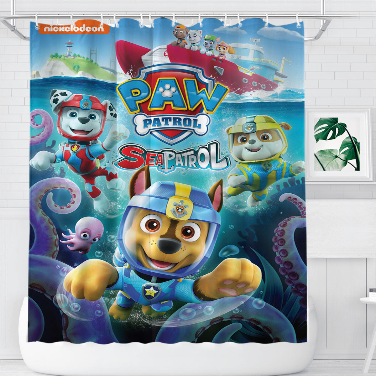Paw Patrol Sea Patrol Bathroom Shower Curtain Fabric Waterproof | 66 X 72 Inch