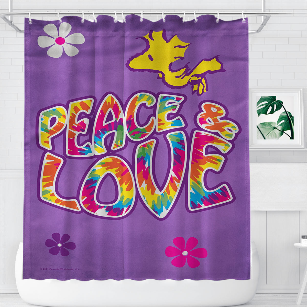 Peace And Love Woodstock Bathroom Shower Curtain Fabric Waterproof | 66 X 72 Inch