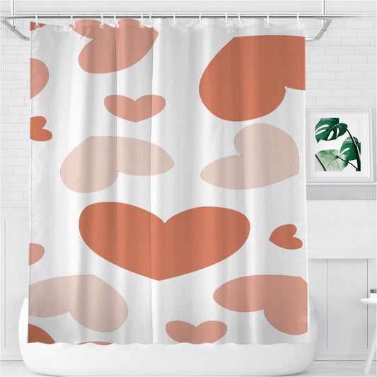 Peach Pattern Of Heart Bathroom Shower Curtain Fabric Waterproof | 66 X 72 Inch
