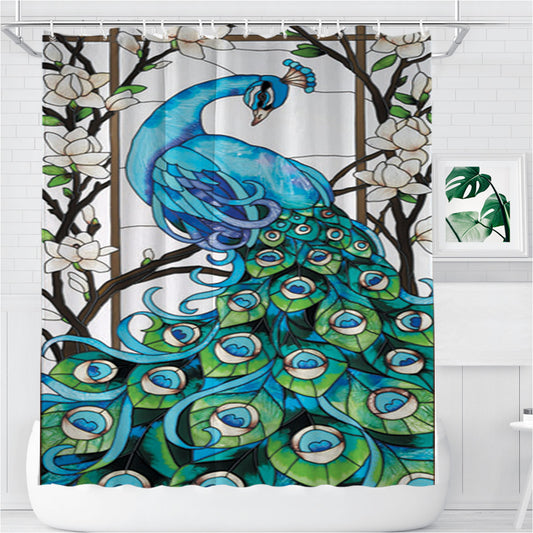 Peacock Tiffany Bathroom Shower Curtain Fabric Waterproof | 66 X 72 Inch