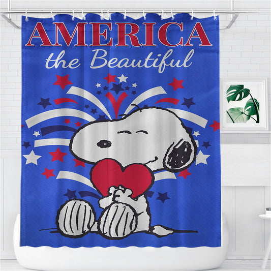 Personalized Peanuts America The Beautiful Snoopy Shower Curtain Farmhouse Bathroom Decor