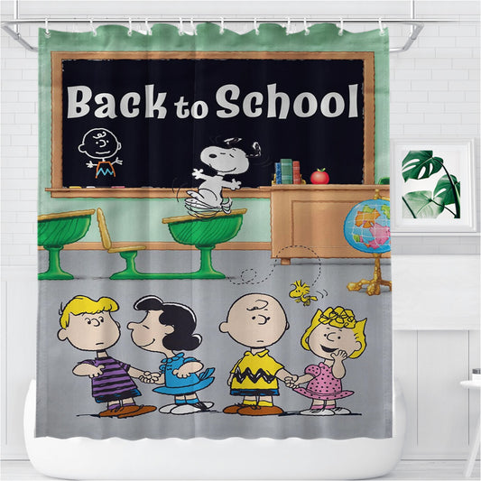 Peanuts Back To Class Bathroom Shower Curtain Fabric Waterproof