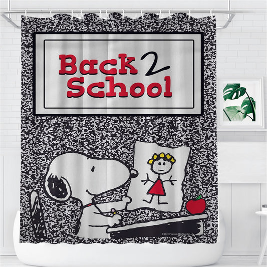 Peanuts Back To School Bathroom Shower Curtain Fabric Waterproof