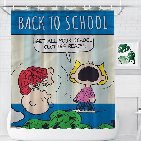 Peanuts Back To School Charlie Brown Bathroom Shower Curtain Fabric Waterproof