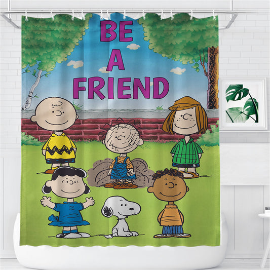 Peanuts Be A Friend Bathroom Shower Curtain Fabric Waterproof