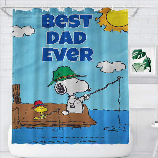 Peanuts Best Dad Ever Gone Fishing Snoopy Bathroom Shower Curtain Fabric Waterproof