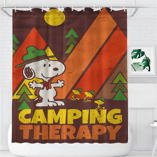 Peanuts Camping Therapy Snoopy Bathroom Shower Curtain Fabric Waterproof