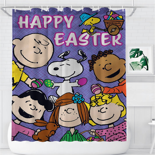 Peanuts Characters Easter Bathroom Shower Curtain Fabric Waterproof