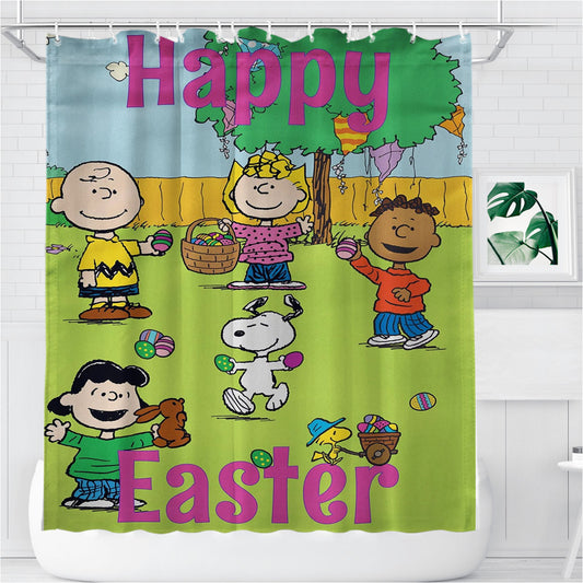 Peanuts Charlie Brown And Snoopy Easter Bathroom Shower Curtain Fabric Waterproof