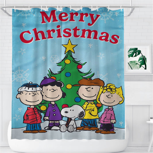 Peanuts Christmas Bathroom Shower Curtain Fabric Waterproof