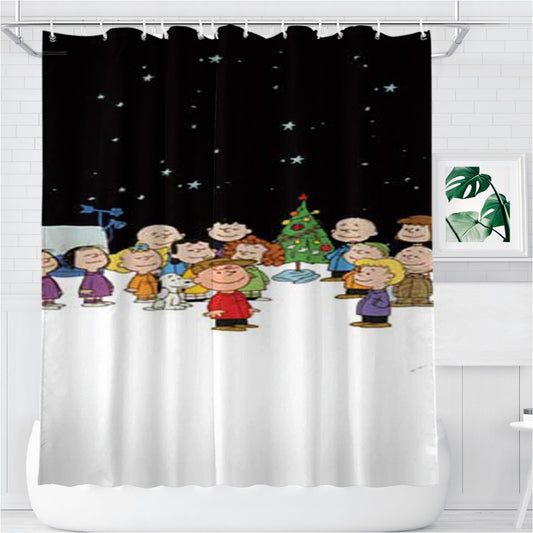 Personalized Peanuts Christmas Blk Sky Shower Curtain Farmhouse Bathroom Decor