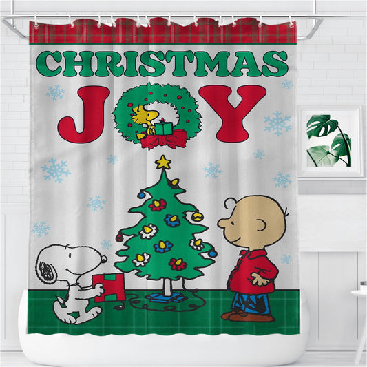 Peanuts Christmas Joy Bathroom Shower Curtain Fabric Waterproof