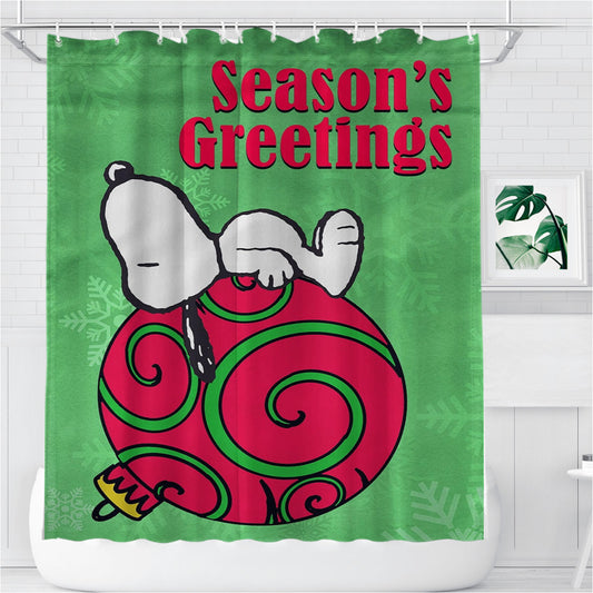 Peanuts Christmas Ornament Snoopy Bathroom Shower Curtain Fabric Waterproof