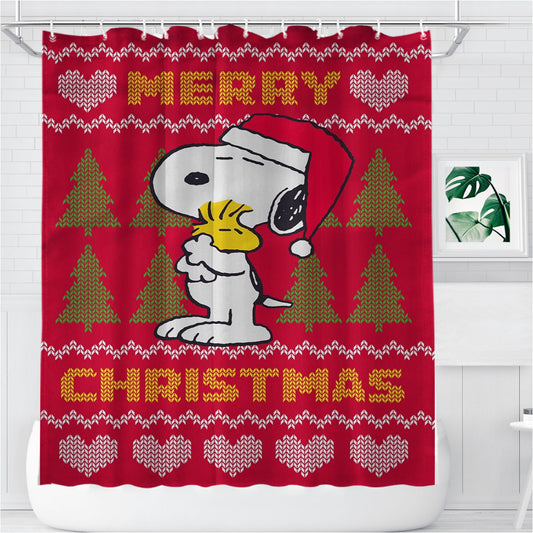 Peanuts Christmas Snoopy Bathroom Shower Curtain Fabric Waterproof