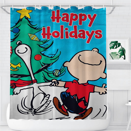 Personalized Peanuts Christmas Snoopy And Charlie Brown Shower Curtain Farmhouse Bathroom Decor