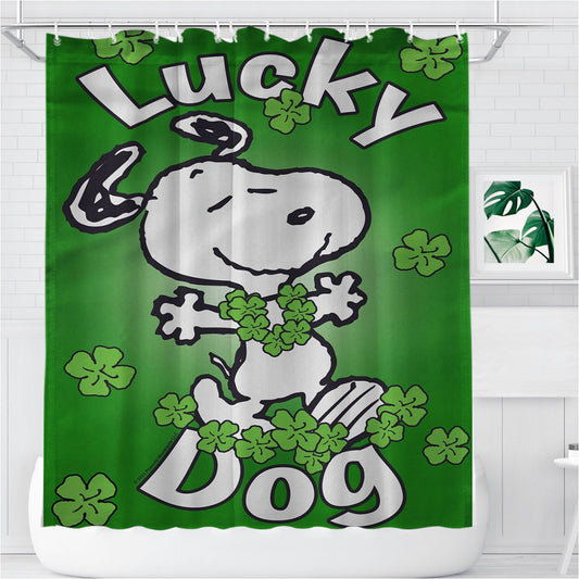 Peanuts Clover Dancing Snoopy Bathroom Shower Curtain Fabric Waterproof