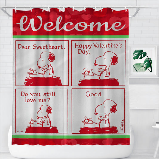 Peanuts Comic Strip Valentine Snoopy Bathroom Shower Curtain Fabric Waterproof