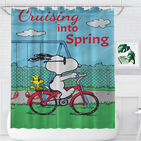 Peanuts Cruising Into Spring Bathroom Shower Curtain Fabric Waterproof