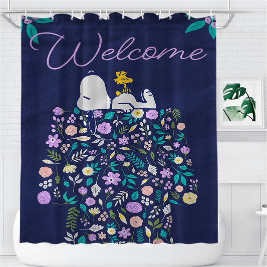 Personalized Peanuts Doghouse Of Flowers Snoopy & Woodstock Shower Curtain Farmhouse Bathroom Decor