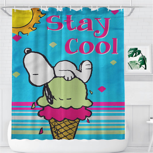 Peanuts Double Scoop Snoopy Bathroom Shower Curtain Fabric Waterproof