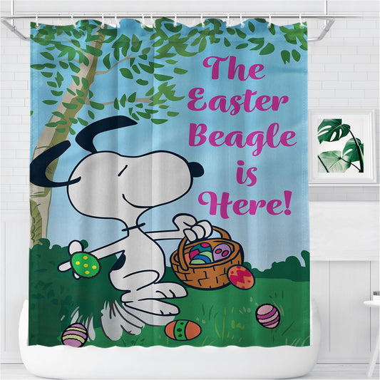 Peanuts Easter Beagle Is Here Snoopy Bathroom Shower Curtain Fabric Waterproof