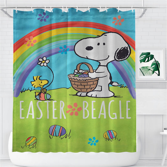 Peanuts Easter Beagle Snoopy Bathroom Shower Curtain Fabric Waterproof