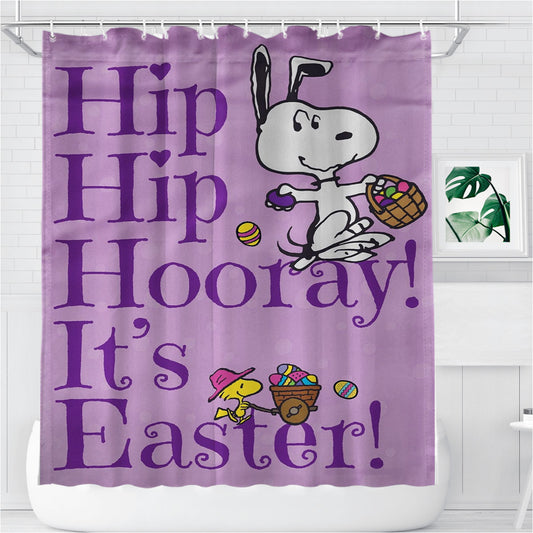 Peanuts Easter Snoopy Bathroom Shower Curtain Fabric Waterproof